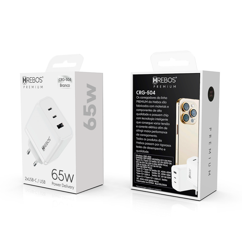 Carregador Hrebos Premium Usb-c 65w Turbo Crg-504c