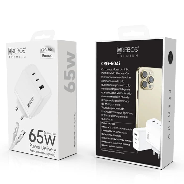 Carregador Hrebos Premium Lightning 65w Crg-504i