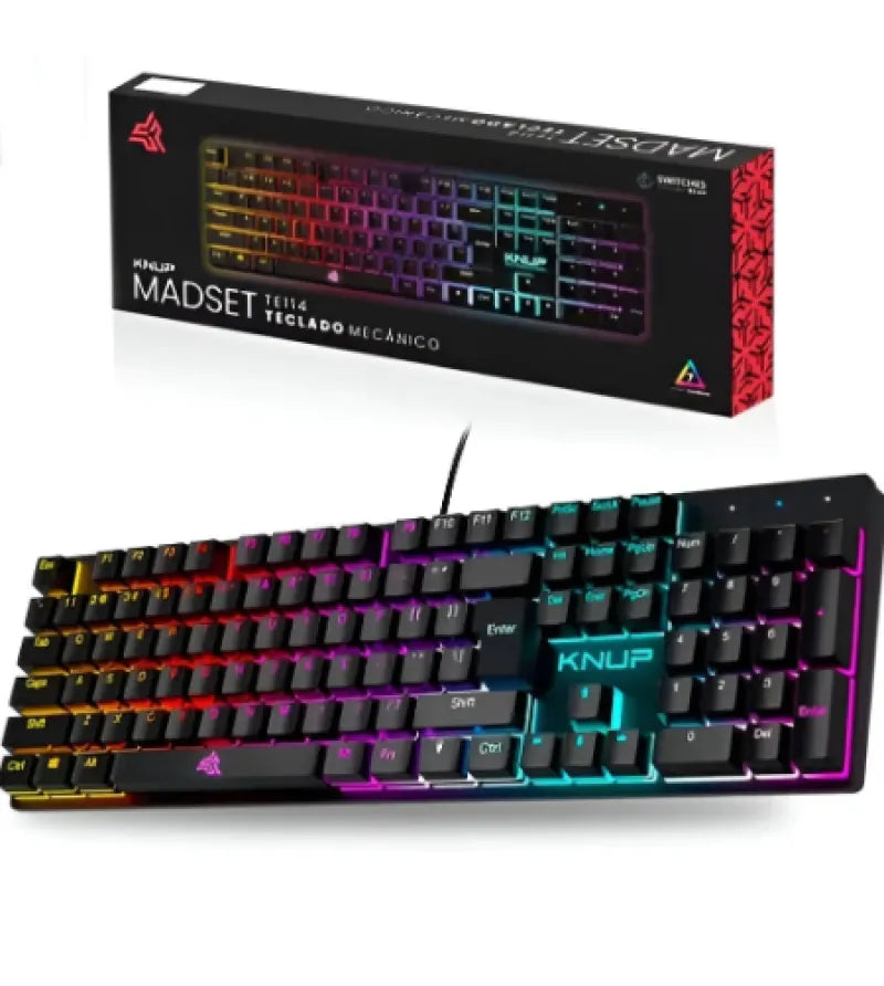 Teclado Gamer Mecânico Knup Madset RGB TE114 Preto